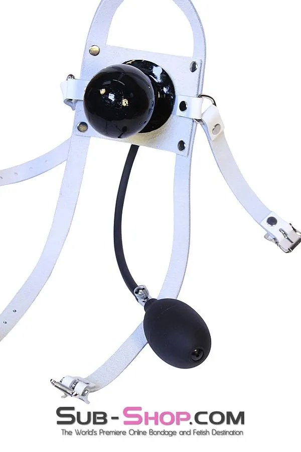 0961A      Pump It Up White Leather Penis Pump Gag Trainer