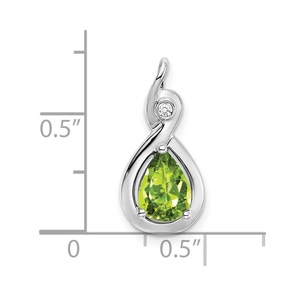 10k White Gold Pear Peridot and Diamond Pendant