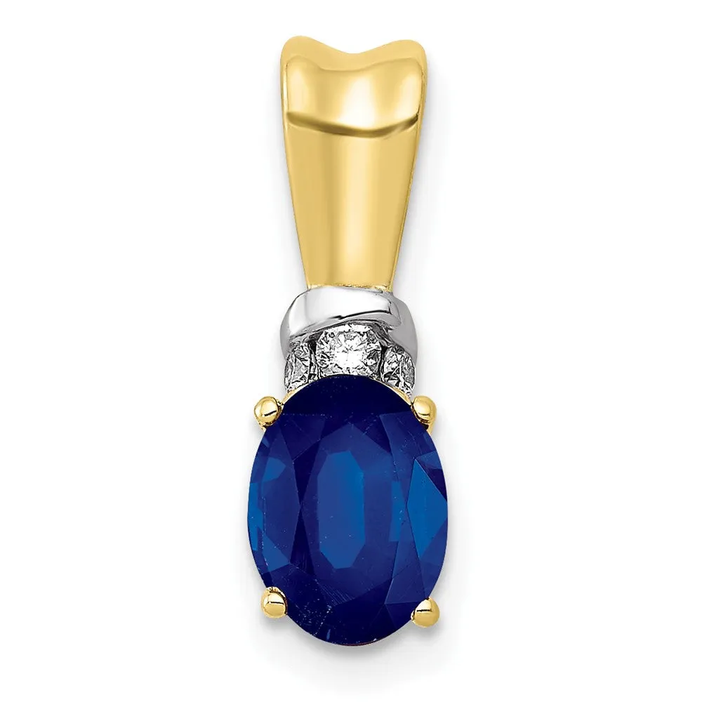 10k w/Rhodium Diamond and Oval Sapphire Pendant