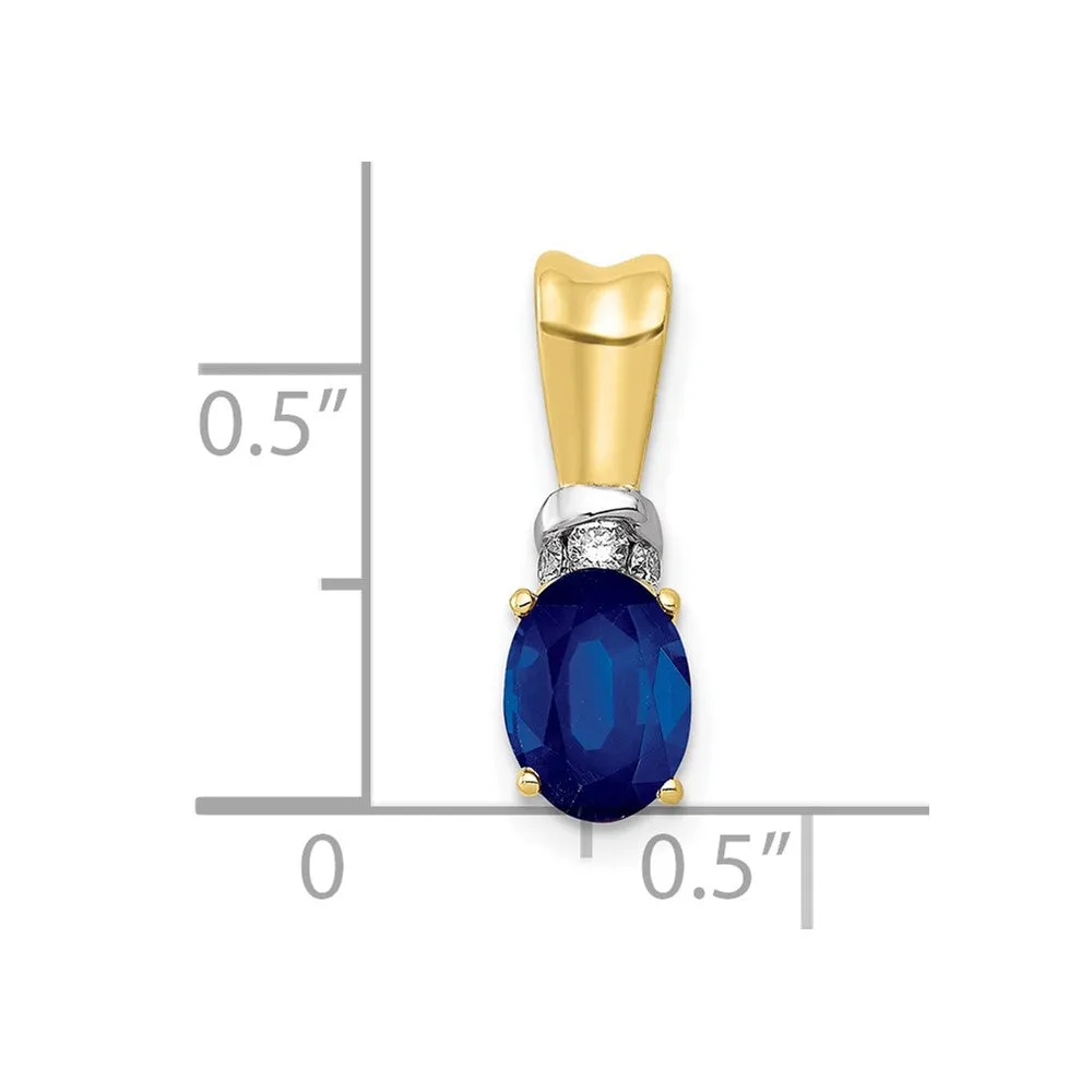 10k w/Rhodium Diamond and Oval Sapphire Pendant