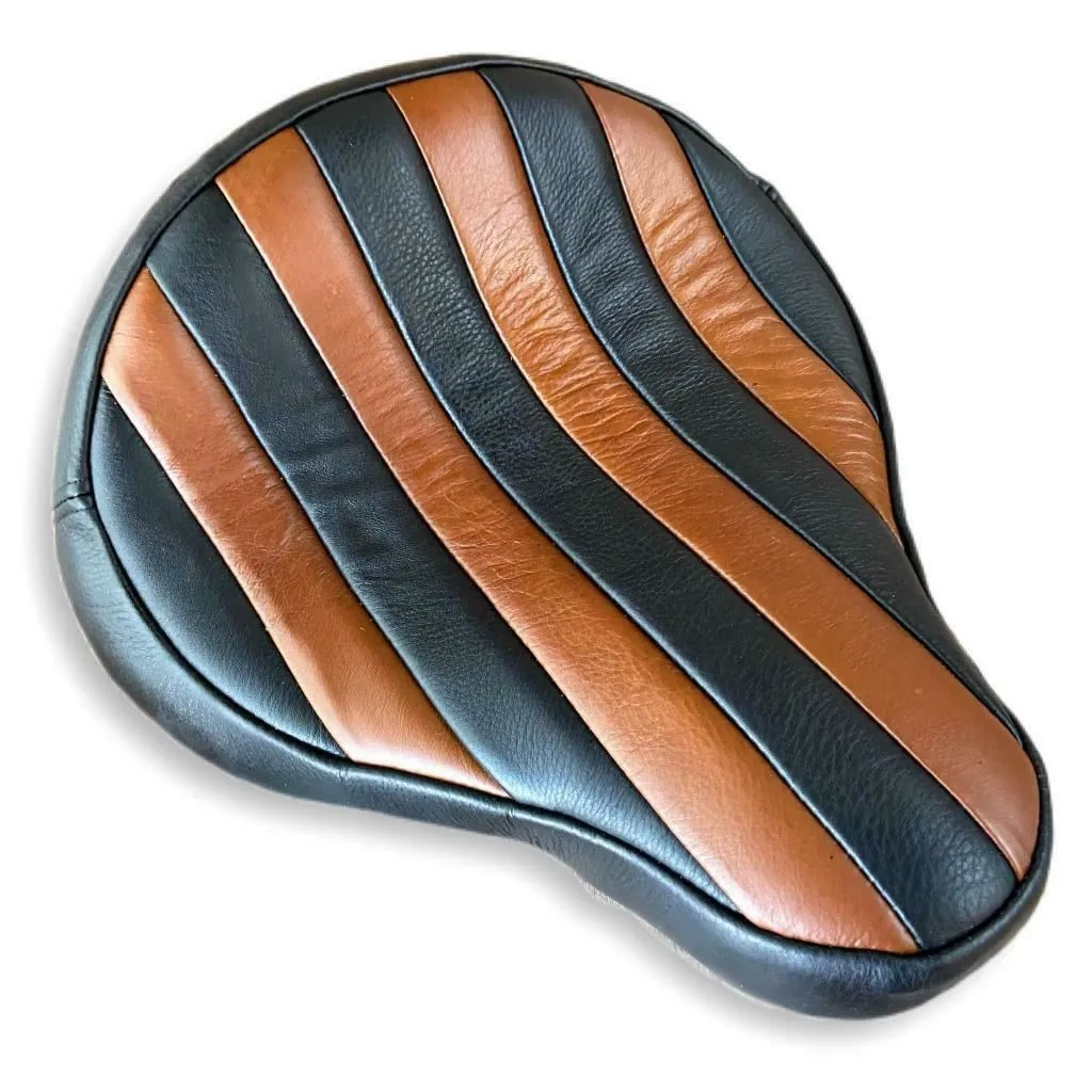 11x13 Spring Seat Black Tan Tuck Roll Chopper Sportster Harley Bobber Bates Style