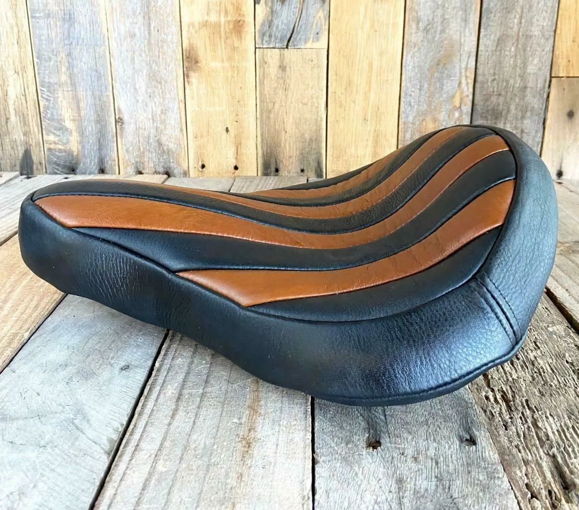 11x13 Spring Seat Black Tan Tuck Roll Chopper Sportster Harley Bobber Bates Style