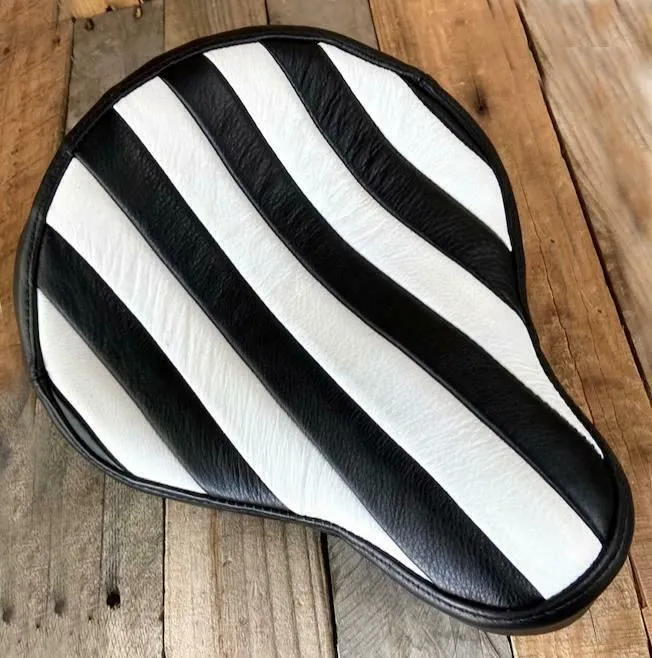 11x13 Spring Seat Black White Tuck Roll Chopper Sportster Harley Bobber Bates Sty