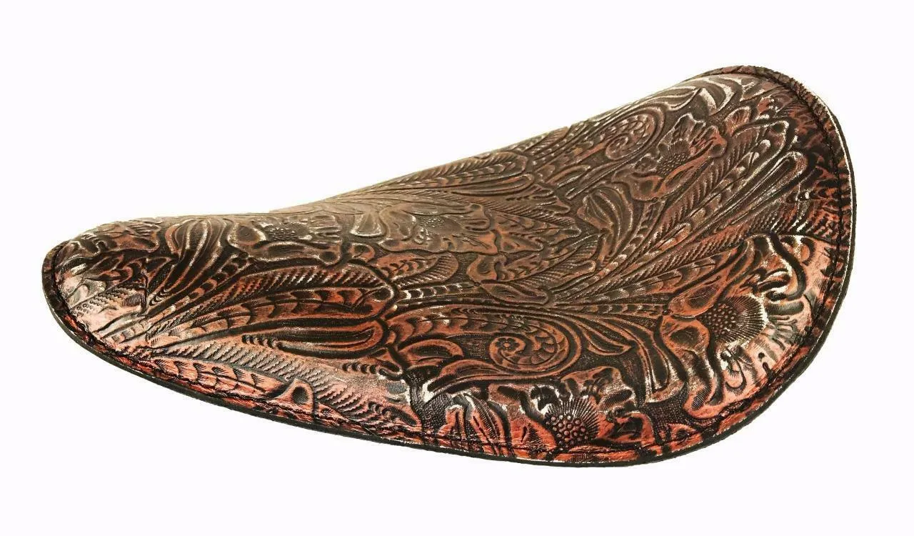 11x14 Blk Copper Dis Tooled Leather Spring Seat Chopper Bobber Harley Sportster
