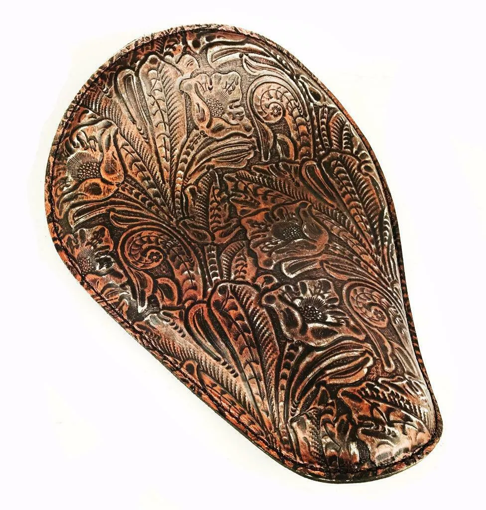 11x14 Blk Copper Dis Tooled Leather Spring Seat Chopper Bobber Harley Sportster