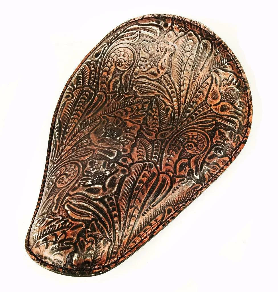 11x14 Blk Copper Dis Tooled Leather Spring Seat Chopper Bobber Harley Sportster