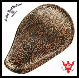 11x14 Blk Copper Dis Tooled Leather Spring Seat Chopper Bobber Harley Sportster