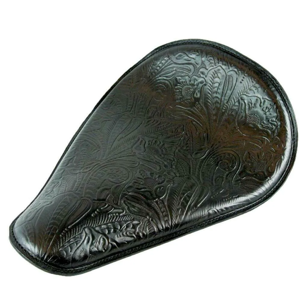 11x16 Black Tooled Leather Spring Solo Seat Chopper Bobber Harley Softail USA