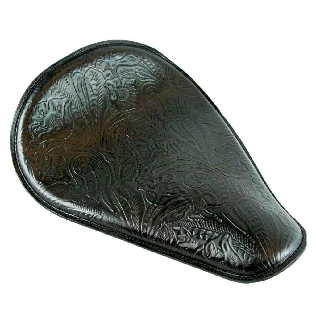 11x16 Black Tooled Leather Spring Solo Seat Chopper Bobber Harley Softail USA