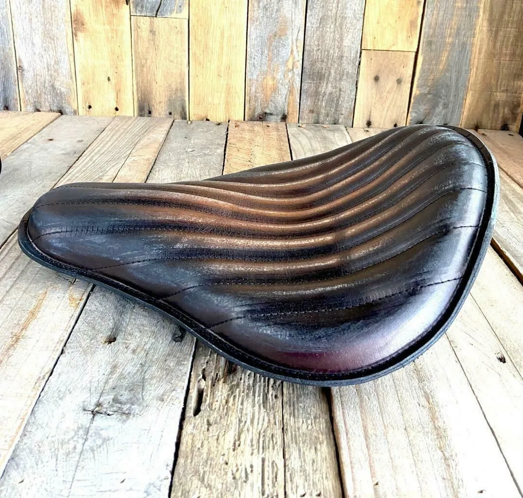 13x15 Spring Solo Seat Chopper Bobber Antique Brown Tuck And Roll Leather Frame