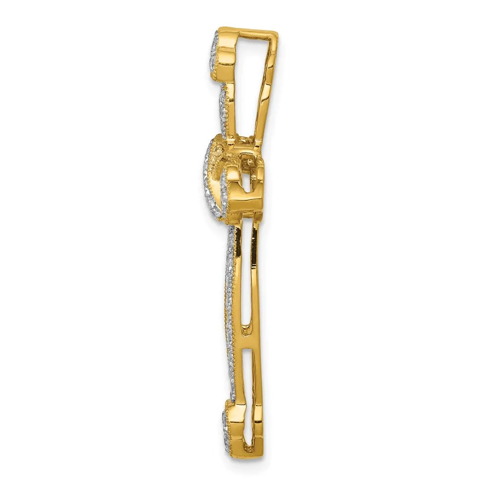 14k 5/8ct. Diamond Budded Cross Chain Slide
