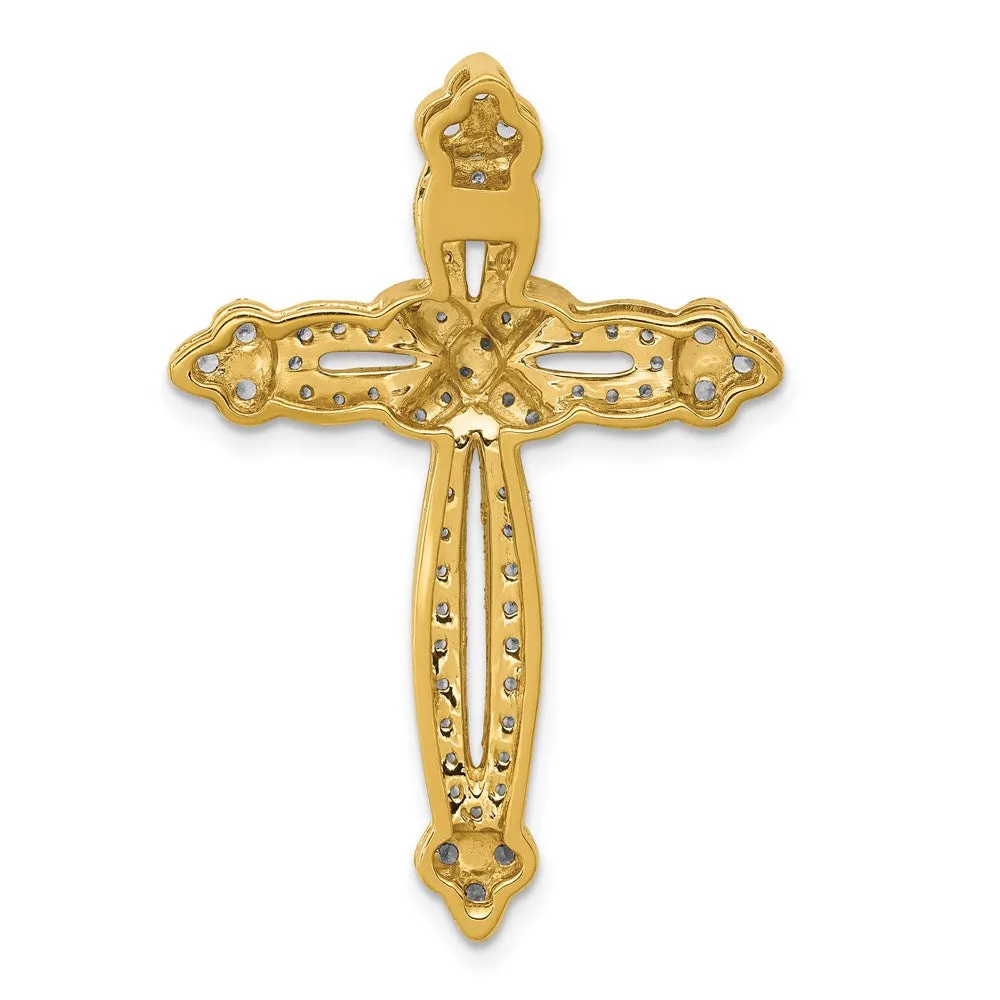 14k 5/8ct. Diamond Budded Cross Chain Slide