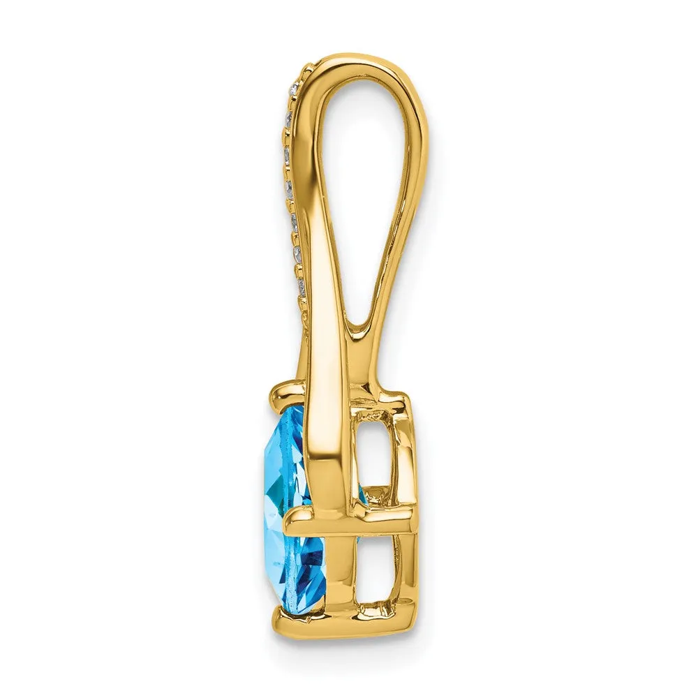 14k Blue Topaz and Diamond Pendant