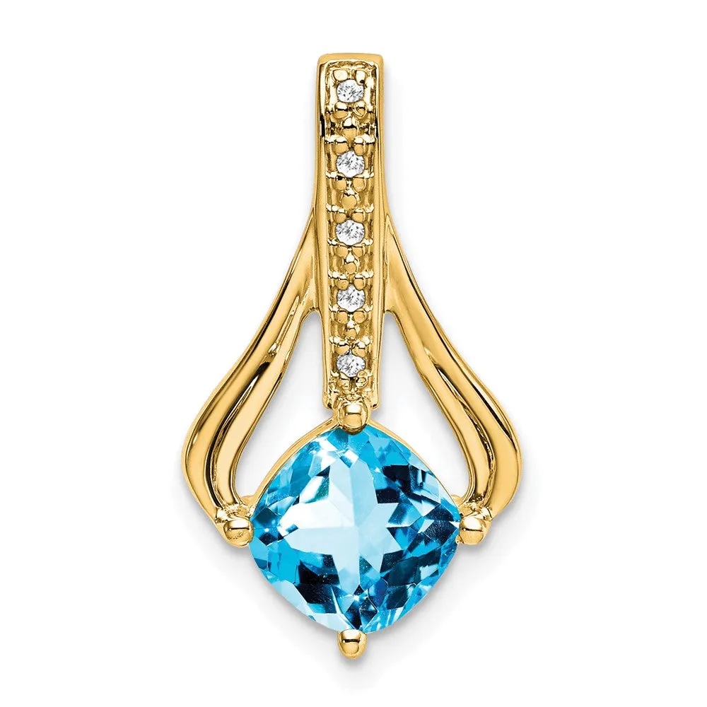 14k Blue Topaz and Diamond Pendant