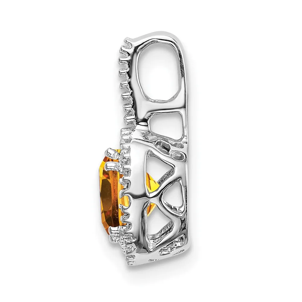 14k White Gold Cushion Citrine and Diamond Pendant