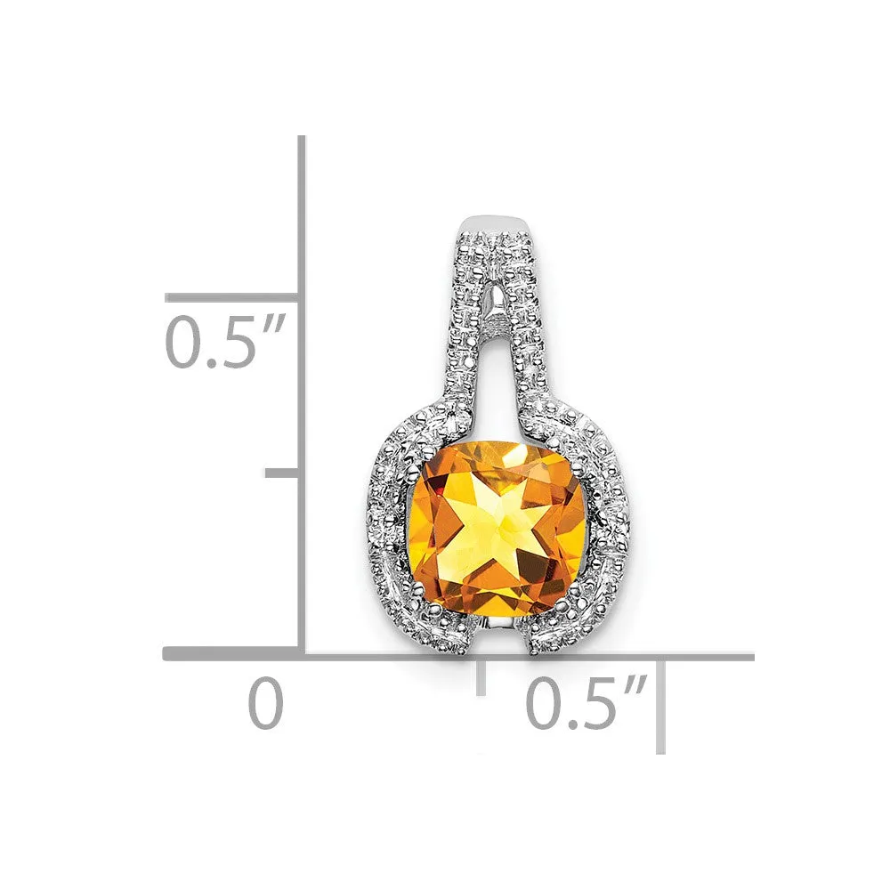 14k White Gold Cushion Citrine and Diamond Pendant