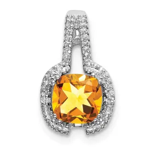 14k White Gold Cushion Citrine and Diamond Pendant