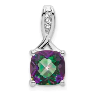 14k White Gold Cushion Mystic Fire Topaz and Diamond Pendant