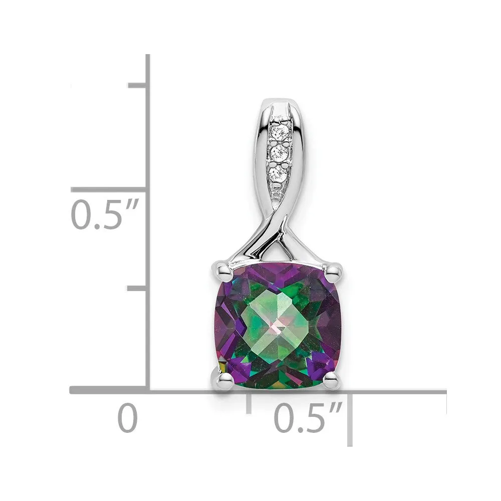 14k White Gold Cushion Mystic Fire Topaz and Diamond Pendant
