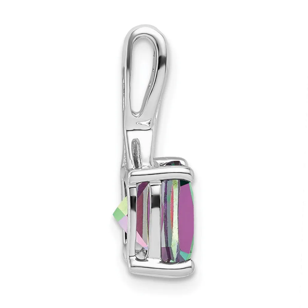 14k White Gold Cushion Mystic Fire Topaz and Diamond Pendant