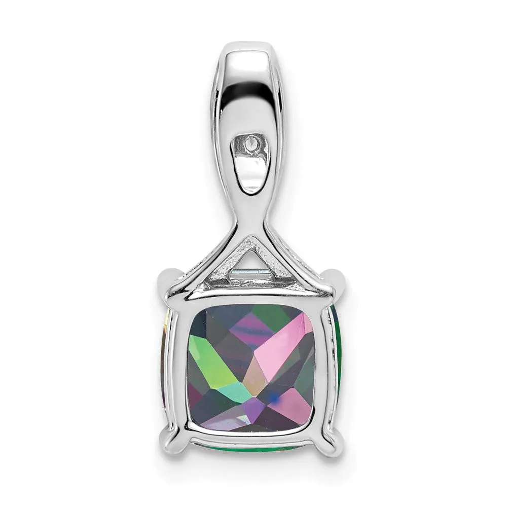 14k White Gold Cushion Mystic Fire Topaz and Diamond Pendant