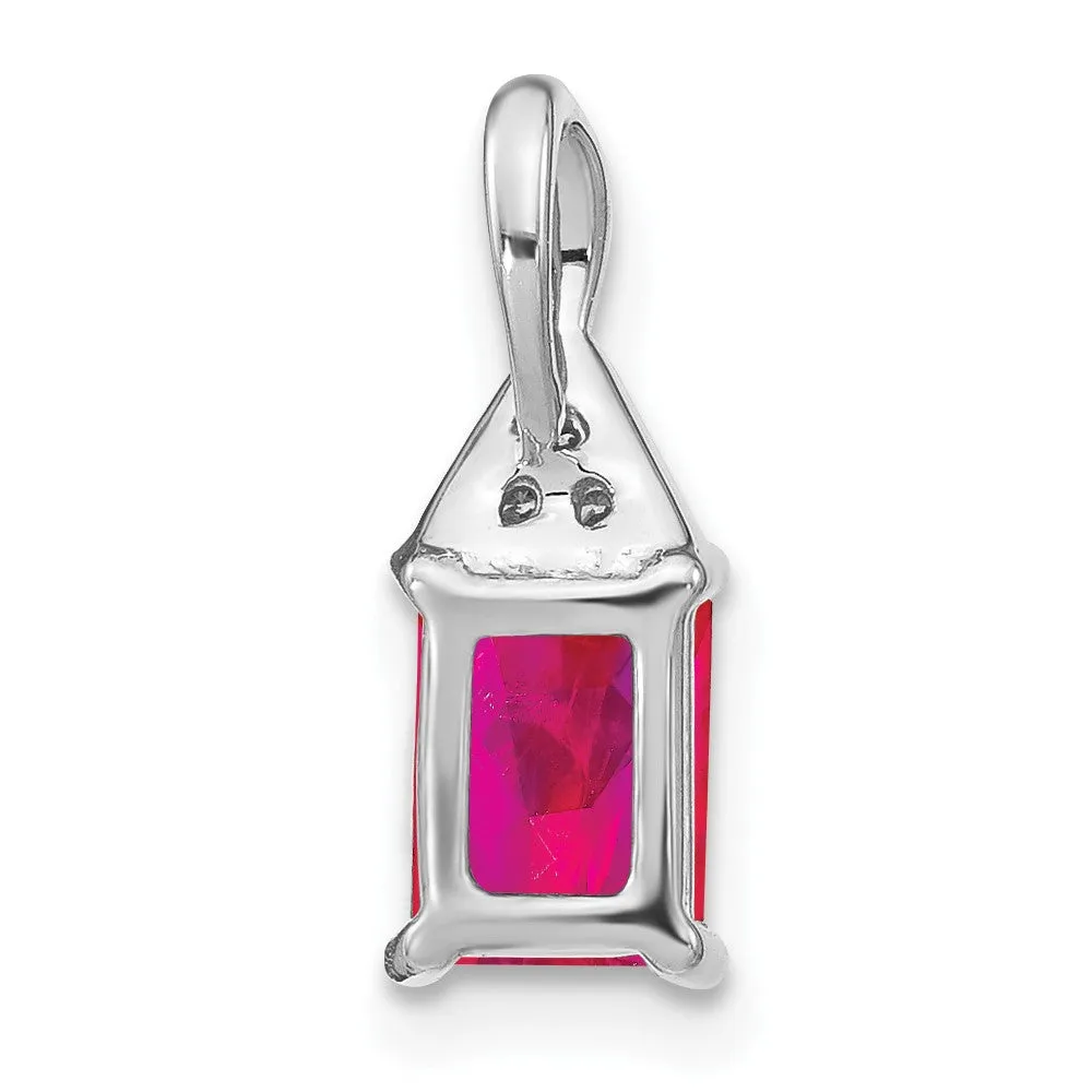 14k White Gold Emerald-shape Ruby and Diamond Pendant