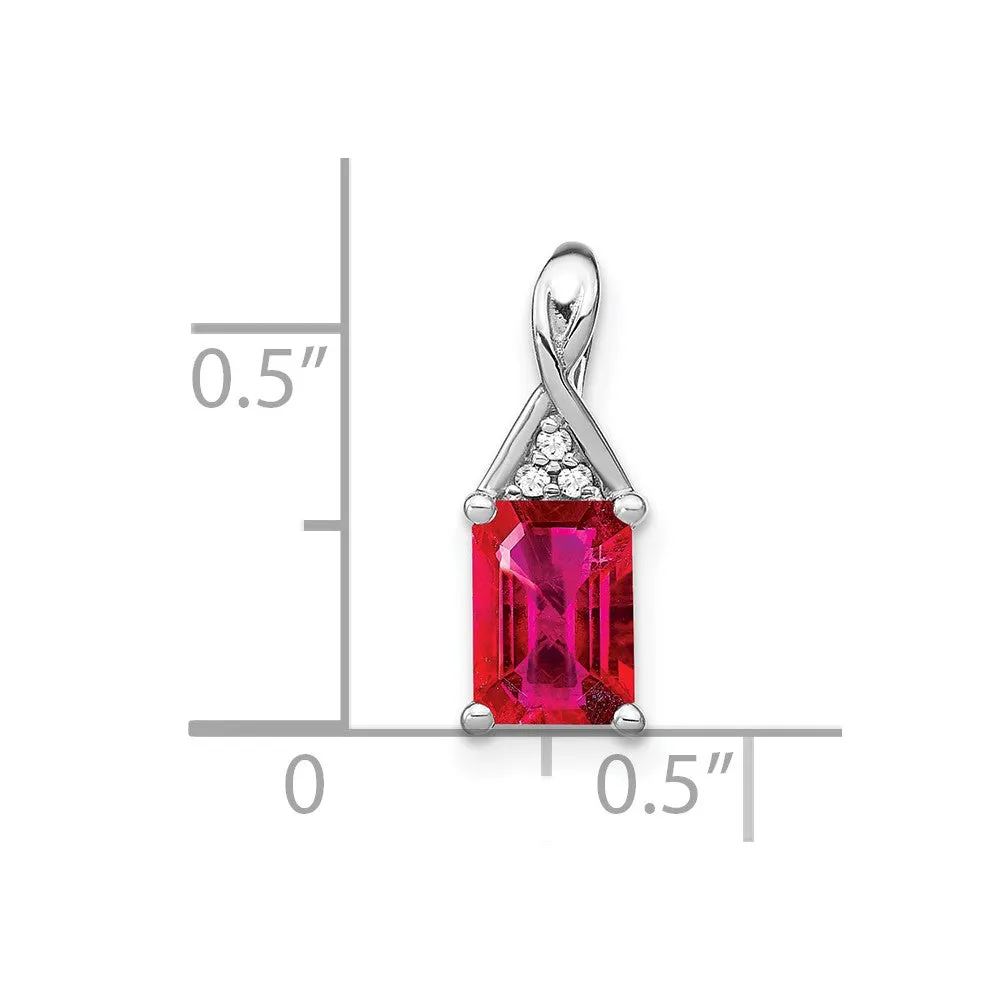 14k White Gold Emerald-shape Ruby and Diamond Pendant