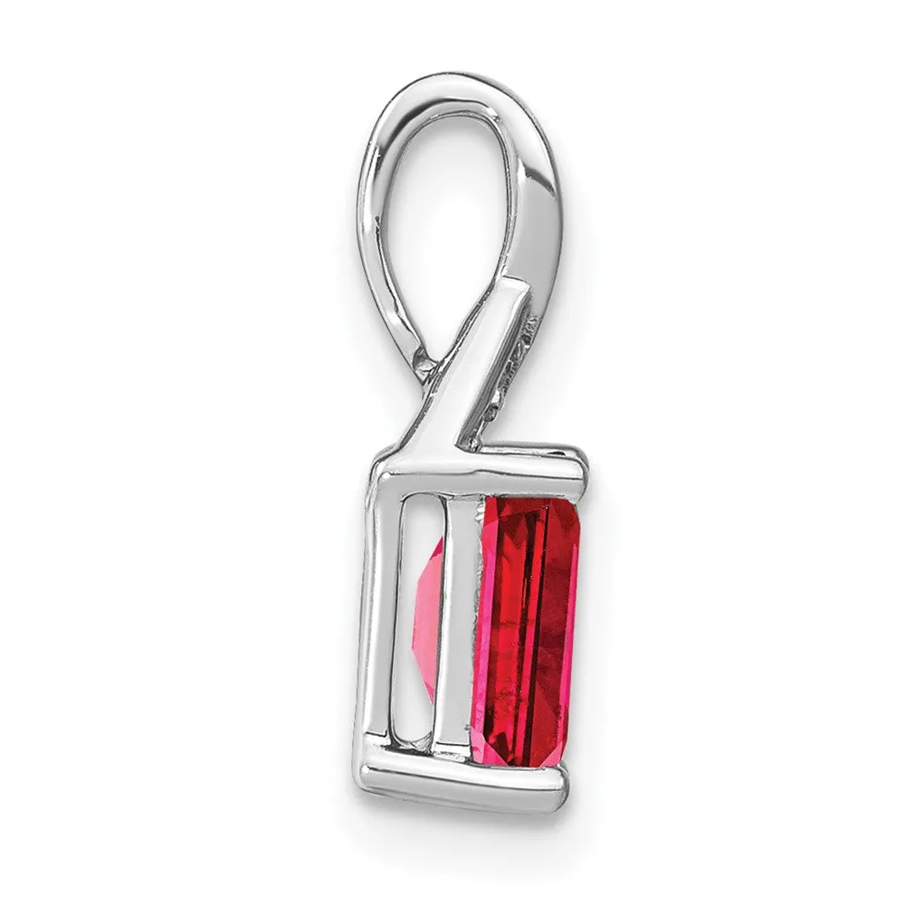 14k White Gold Emerald-shape Ruby and Diamond Pendant
