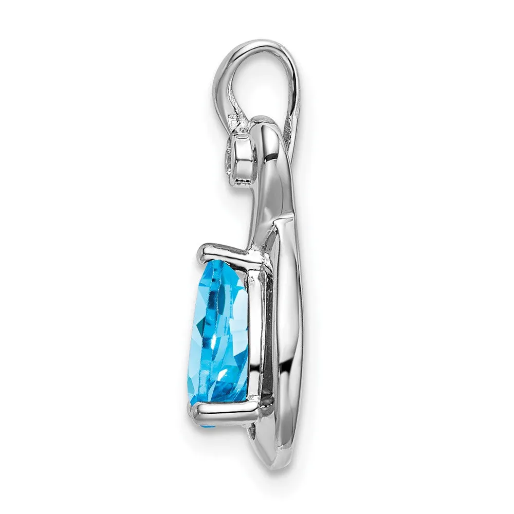 14k White Gold Pear Blue Topaz and Diamond Pendant
