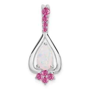 14k White Gold Pear Created Opal/Created Pink Sapphire Pendant