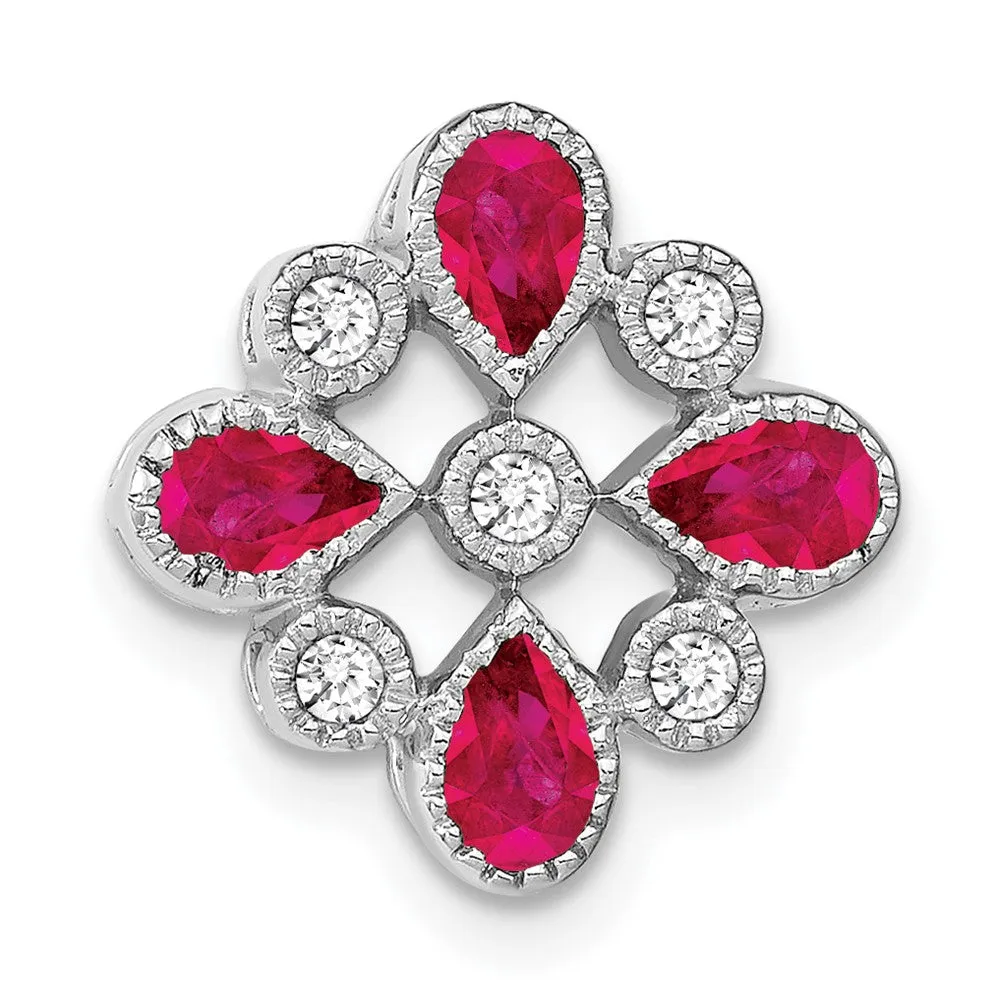 14k White Gold Ruby and Diamond Chain Slide