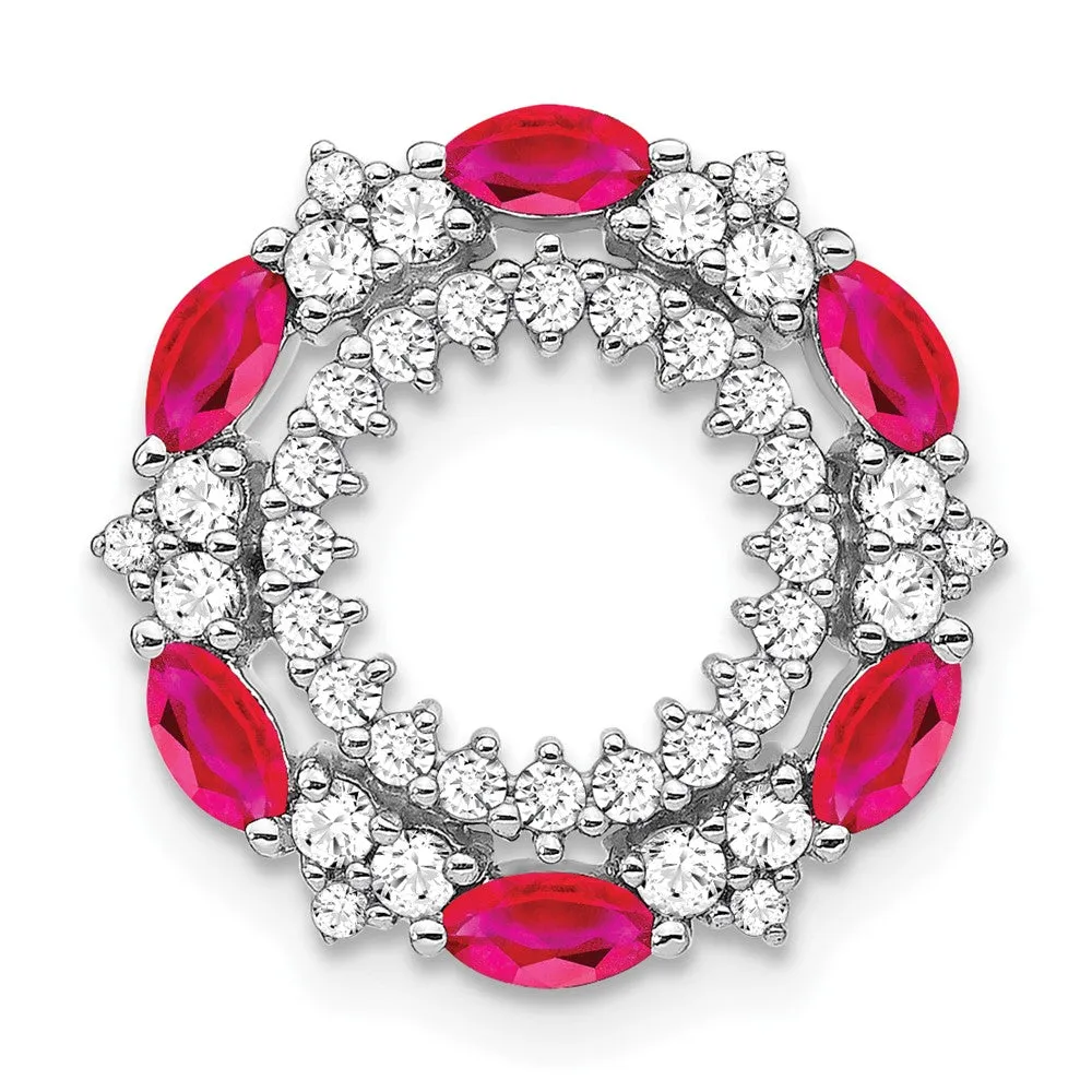 14k White Gold Ruby and Diamond Circle Chain Slide