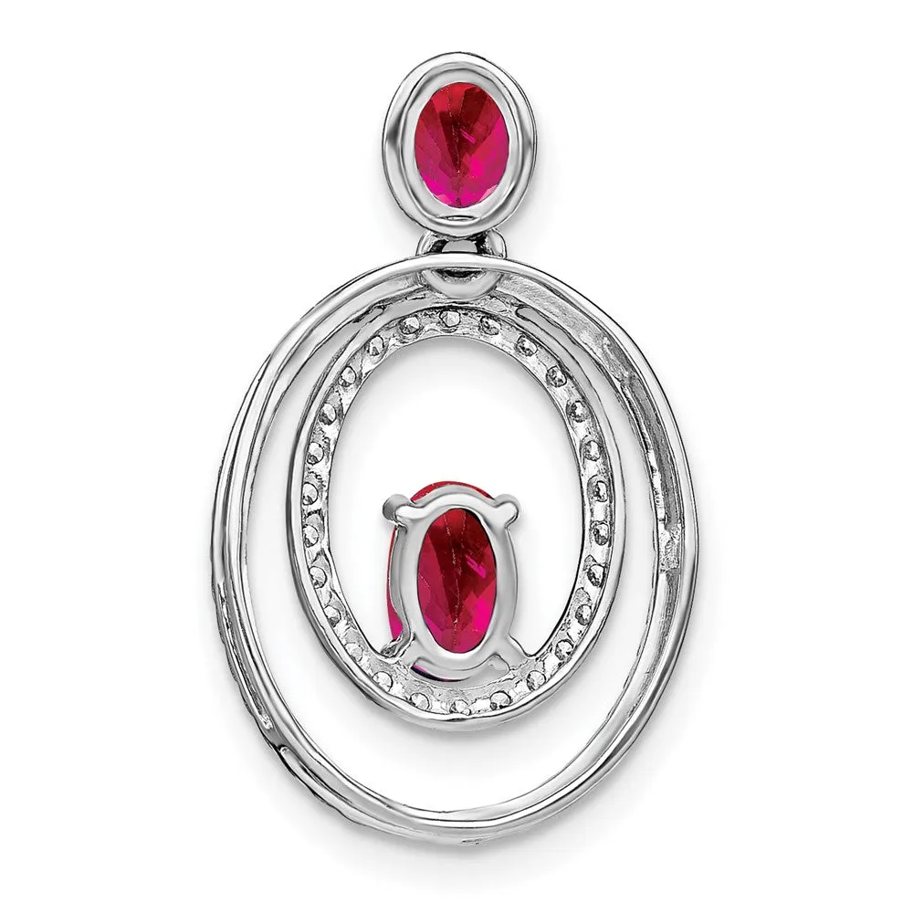 14k White Gold Ruby and Diamond Oval Pendant