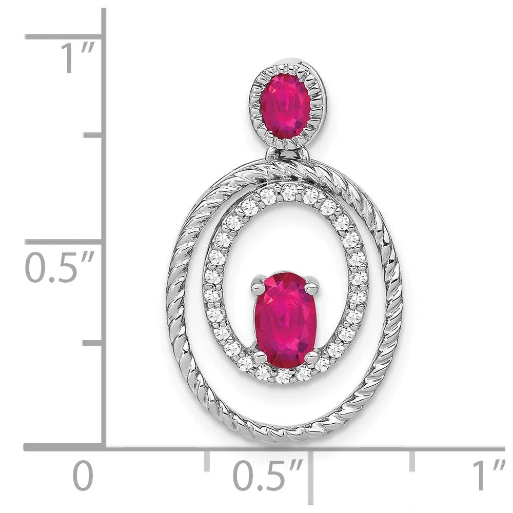 14k White Gold Ruby and Diamond Oval Pendant