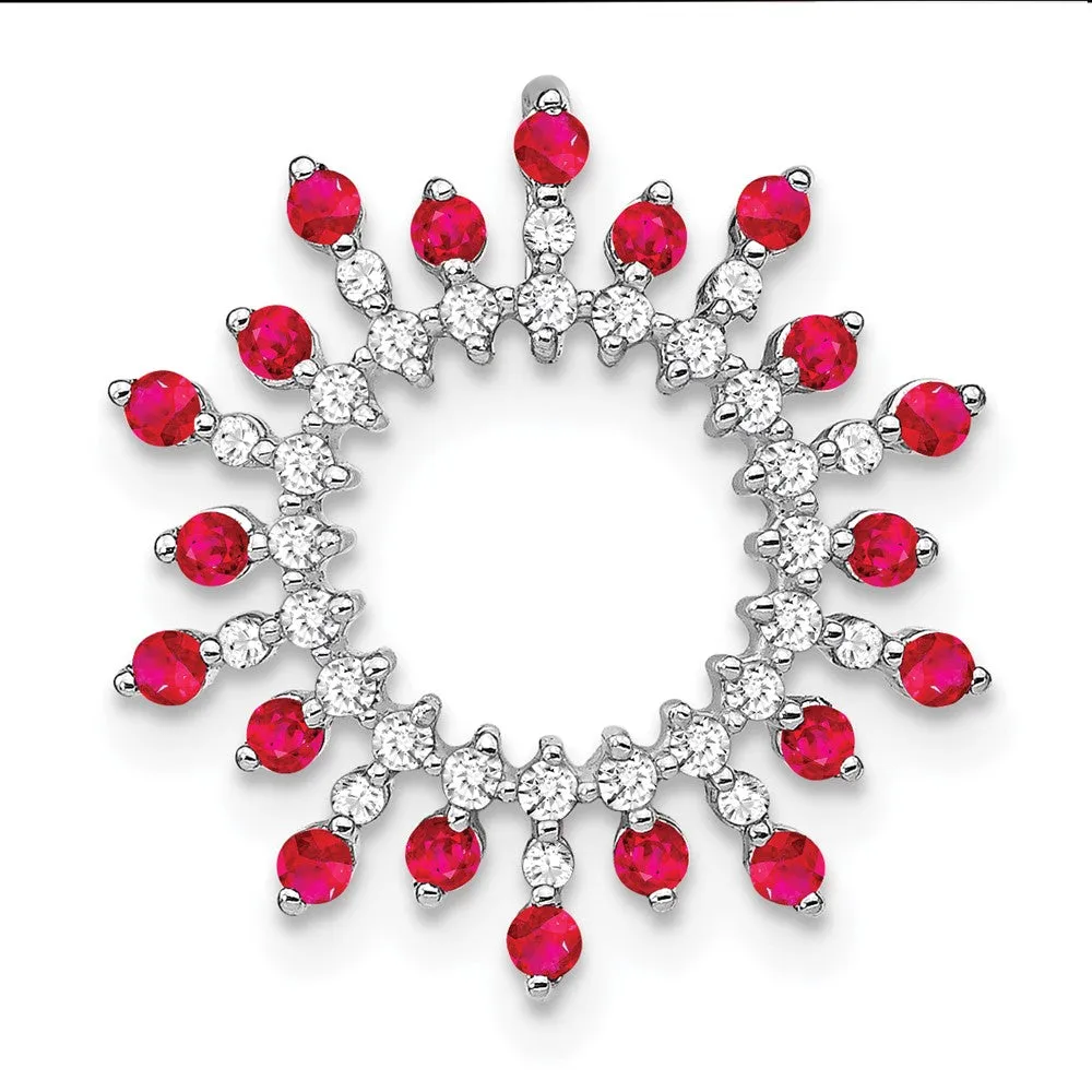 14k White Gold Ruby and Diamond Snowflake Chain Slide