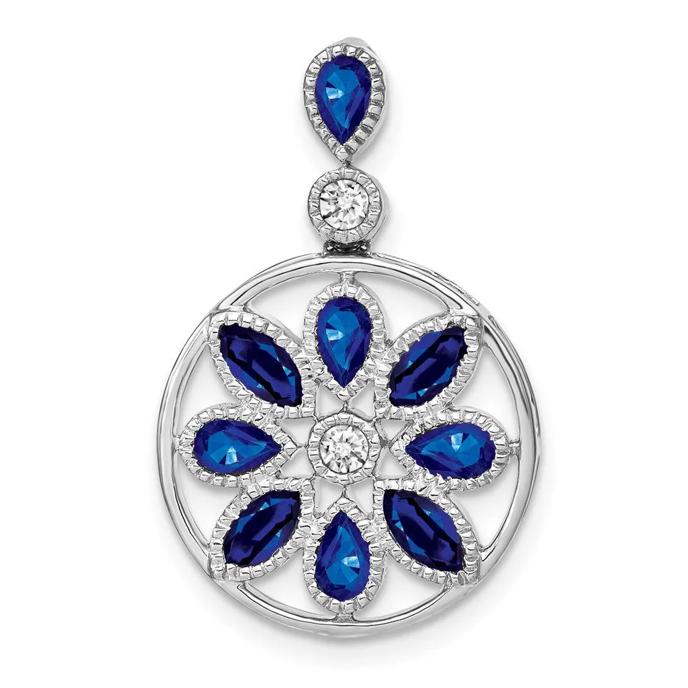 14k White Gold Sapphire and Diamond Pendant
