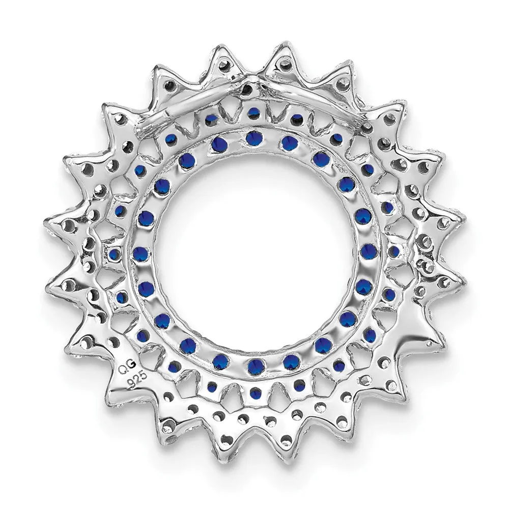 14k White Gold Sapphire and Diamond Sunburst Chain Slide
