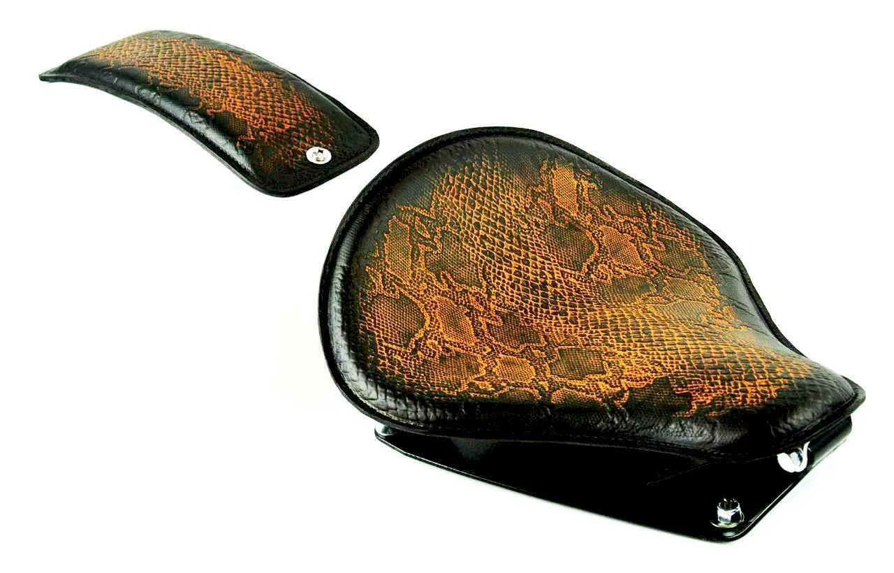 1982-2003 Sportster Harley Seat Ant Brn Snake Leather Conversion Kit & P-pad bcs