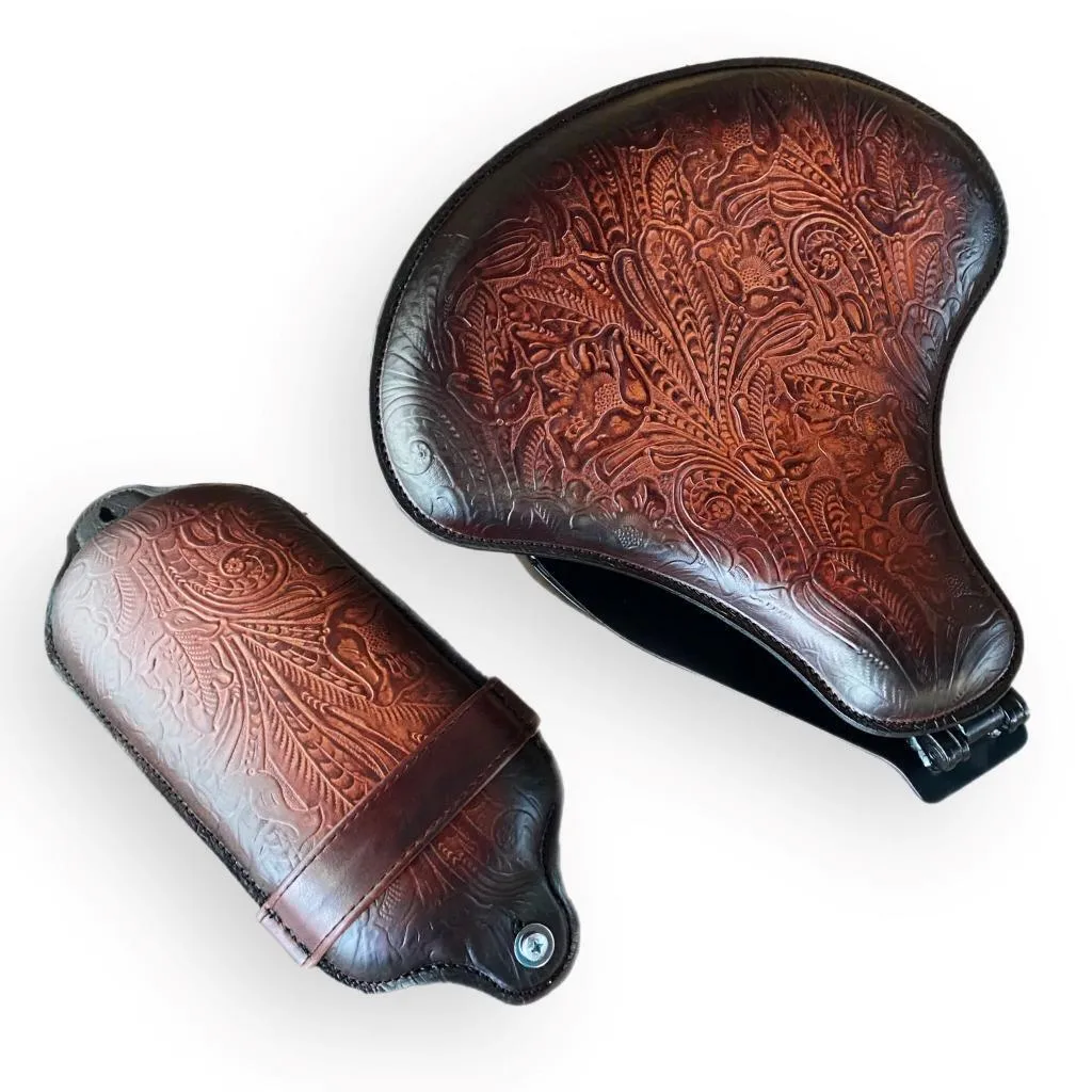 2000-2017 Harley Softail Brown Tooled Spring Seat Pad Conversion Mounting Kit bc