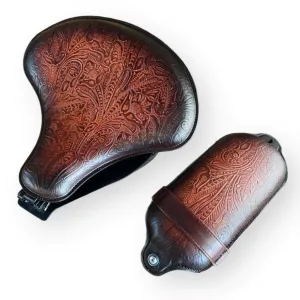 2000-2017 Harley Softail Brown Tooled Spring Seat Pad Conversion Mounting Kit bc