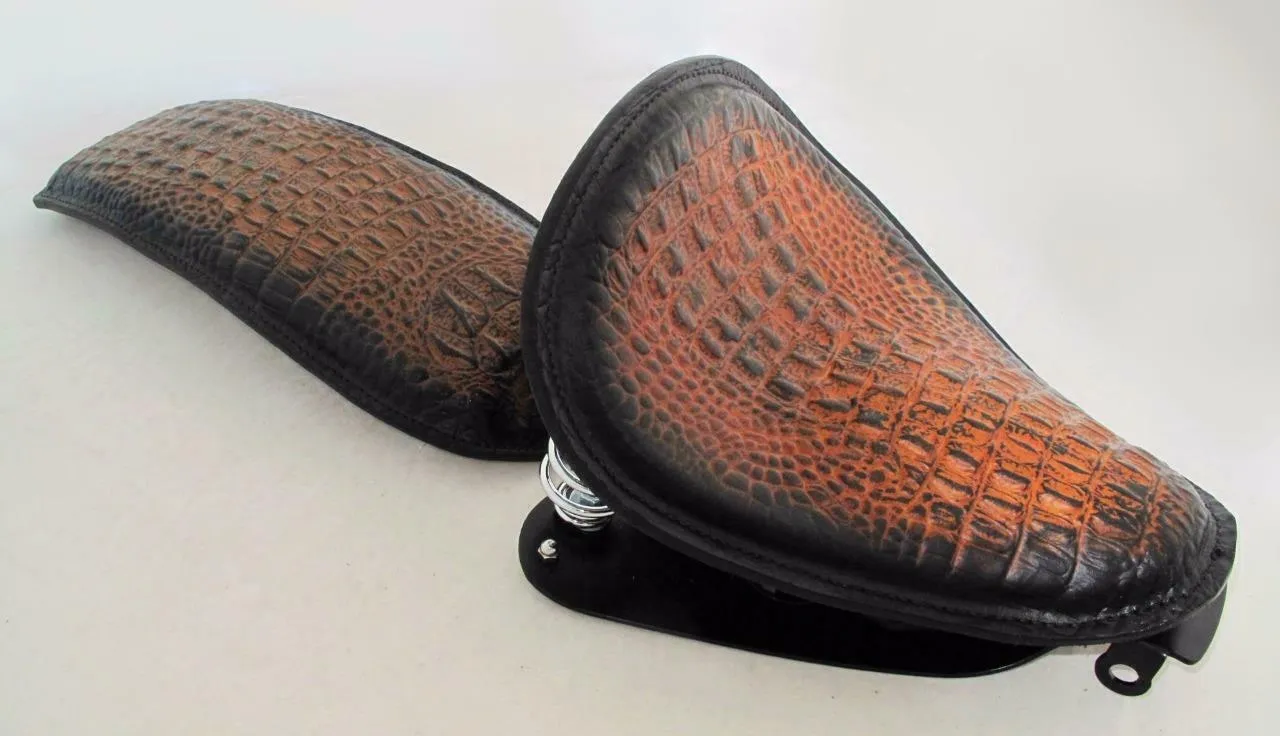 2007-2009 Harley Sportster Seat Conversion Kit P-Pad Antique Brown Alligator ccs