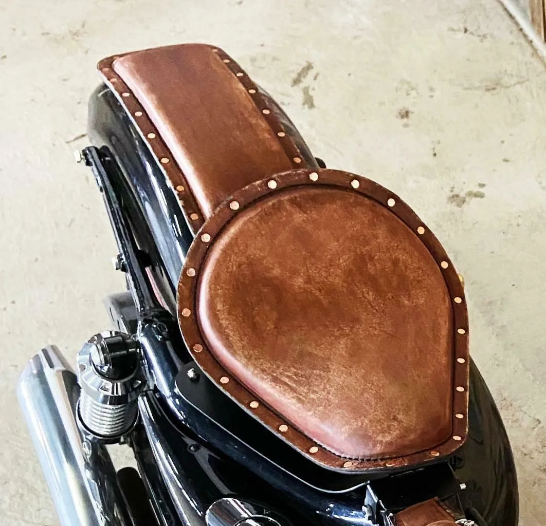 2010-2022 Sportster Harley Brown Distressed Leather Passenger Pad Copper Rivets