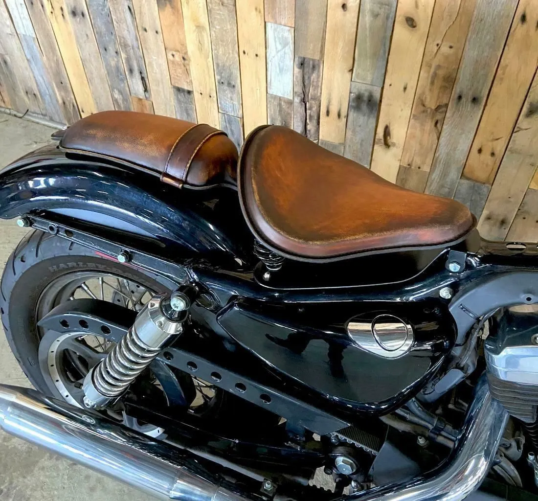 2010-2022 Sportster Harley Kit Spring Seat Brown On Brown Dist Leather P-Pad bs