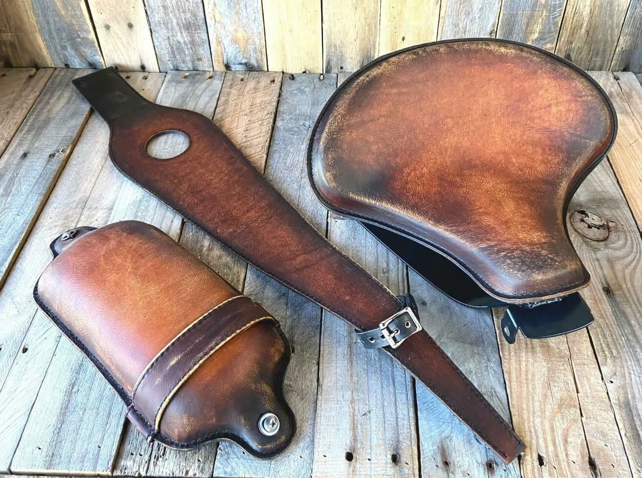 2010-2022 Sportster Harley Kit Spring Tractor Seat Brown Brown Dist P-Pad Tank Bib