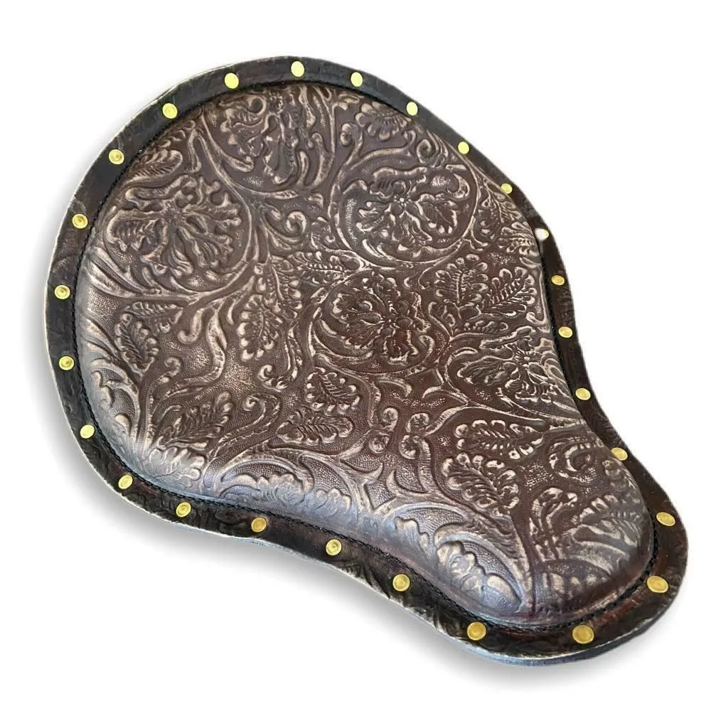 2010-2022 Sportster Harley Seat Kit Brown Distress Oak Leaf Brass Rivets Leather