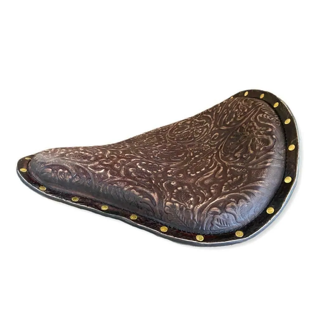 2010-2022 Sportster Harley Seat Kit Brown Distress Oak Leaf Brass Rivets Leather