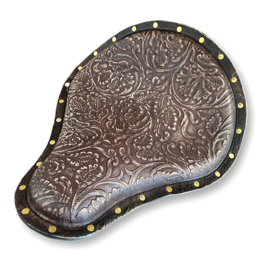 2010-2022 Sportster Harley Seat Kit Brown Distress Oak Leaf Brass Rivets Leather