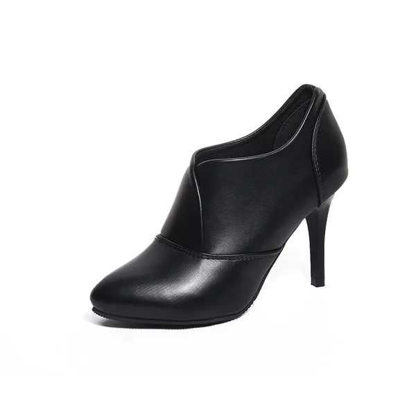 33-41 Leather High Heels Dress Shoes Pointed Toe Ankle Boots Thin Heels Pumps