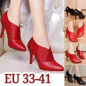 33-41 Leather High Heels Dress Shoes Pointed Toe Ankle Boots Thin Heels Pumps