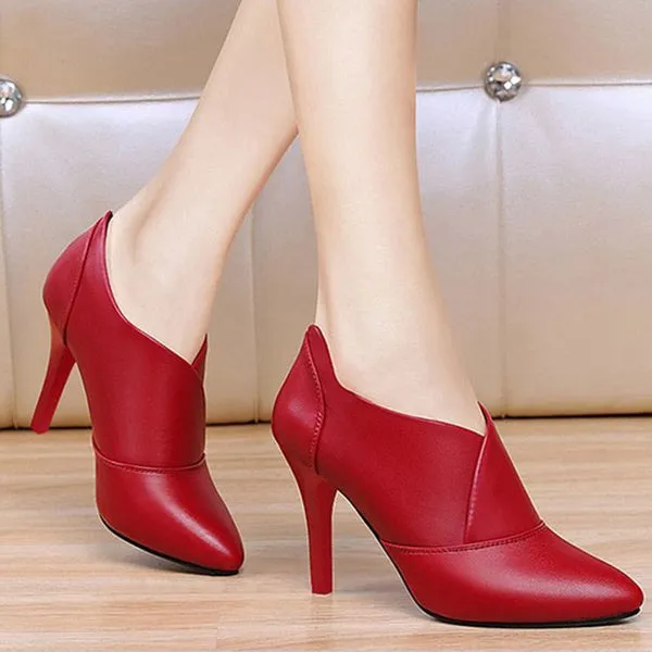 33-41 Leather High Heels Dress Shoes Pointed Toe Ankle Boots Thin Heels Pumps
